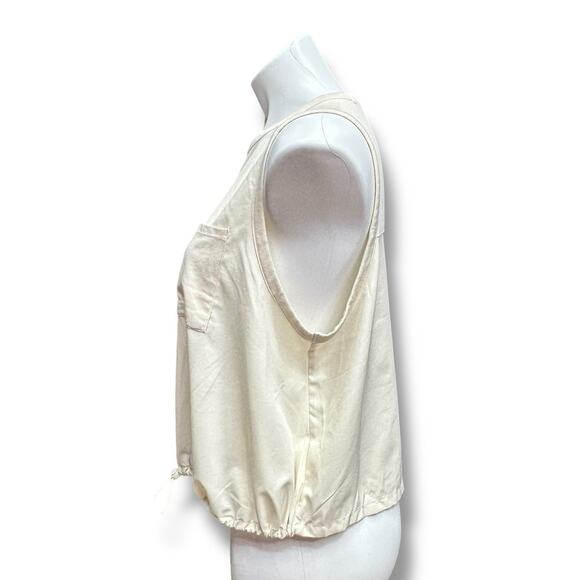 Old Navy Stretchtech Top Quick Dry Tan Pocket Cinch Toggle Comfort Minimalist L - Picture 2 of 8